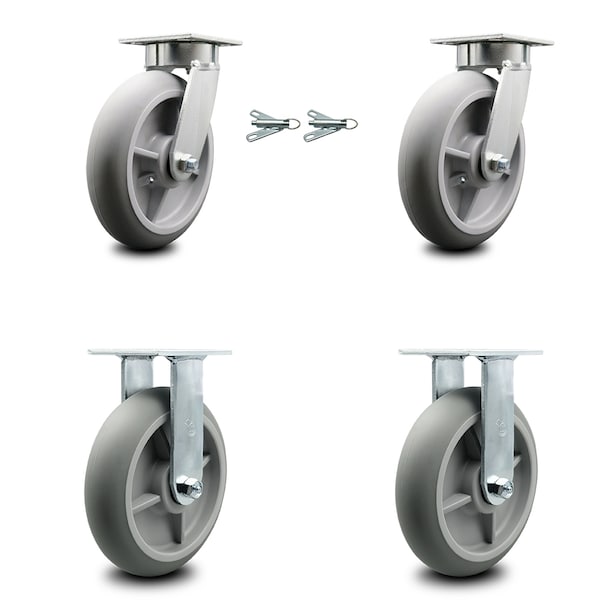 8 Inch Kingpinless Thermoplastic Rubber Wheel Caster Swivel Locks 2 Rigid, 2PK